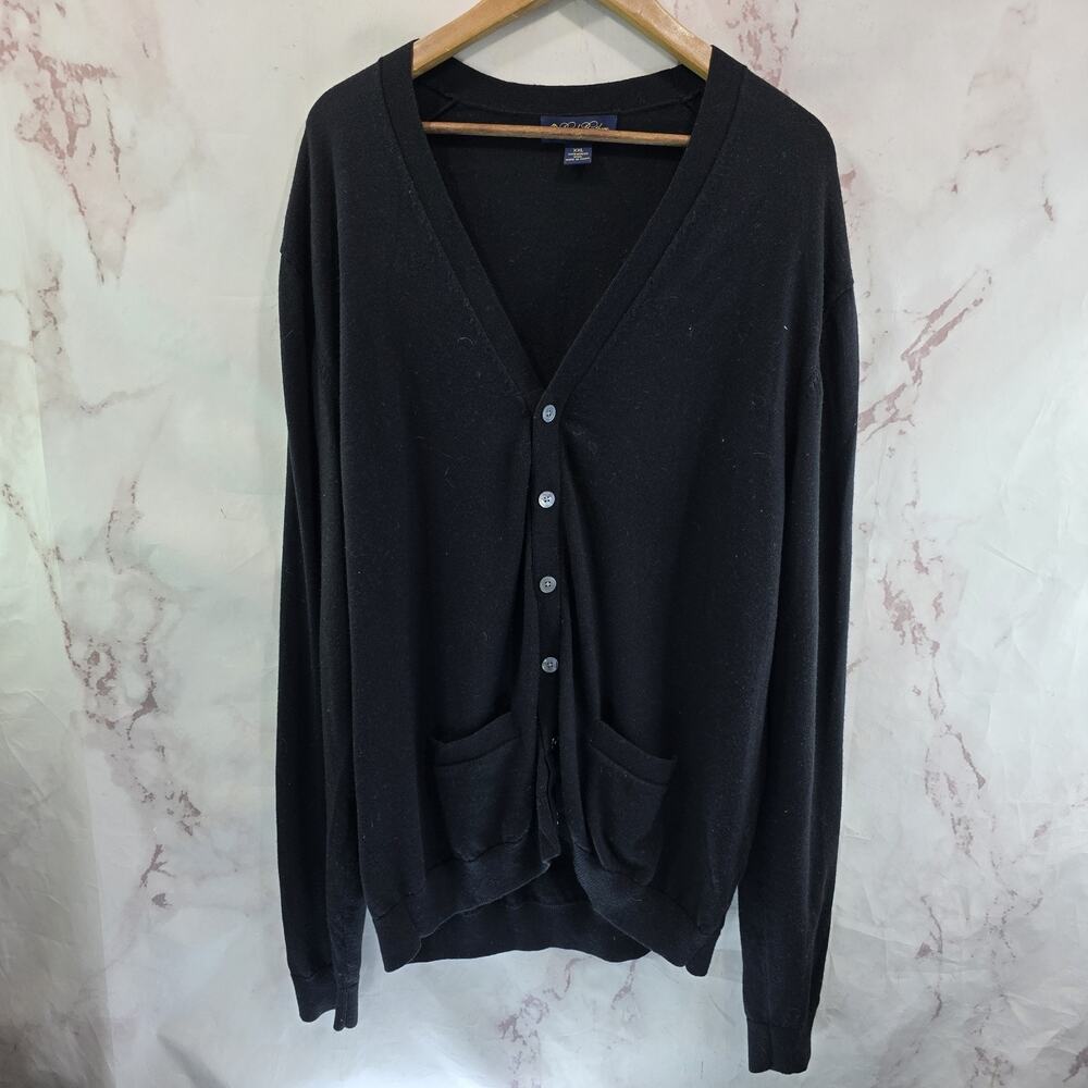 Brooks Brothers Sweater Mens XXL Black Cardigan Merino Wool Extra Fine Italian